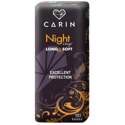 Podpaski higieniczne NIGHT WINGS LONG & SOFT, CARIN 10 sztuk