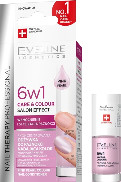 EVELINE  Nail Therapy Professional 6w1 Care &amp; Colour Odżywka do Paznokci Pink Pearl 5 ml