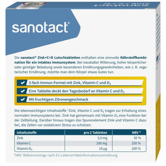 Цинк + Витамин C + Витамин D3 – Таблетки для Рассасывания, Sanotact, 20 таблеток