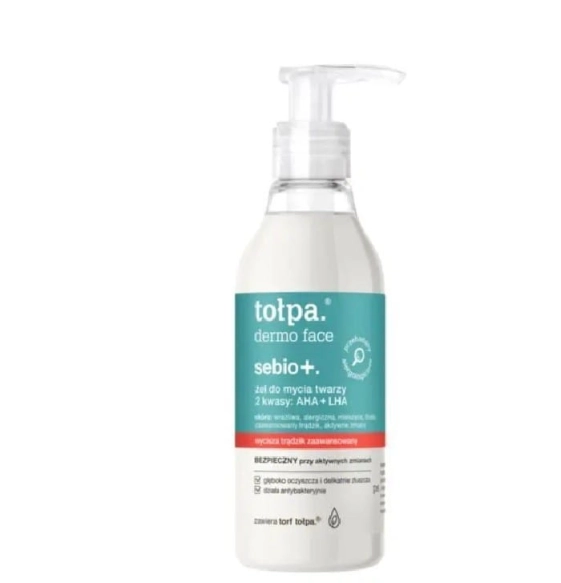 TOŁPA Dermo Face Sebio+. Żel do mycia twarzy - 2 kwasy AHA+LHA 195ml