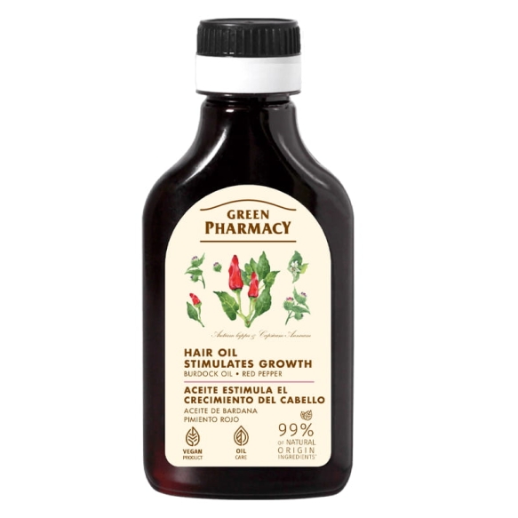 Stimulating Hair Growth Oil – Burdock Oil &amp; Red Pepper, Green Pharmacy, 100 ml