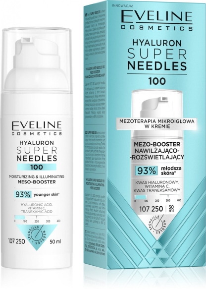 EVELINE Hyaluron Super Needles 100 Mezo-booster nawilżająco rozświetlający 50 ml