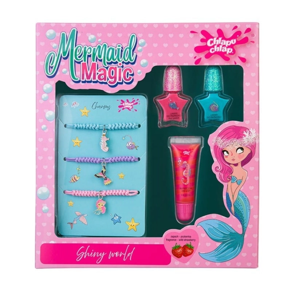 CHLAPU CHLAP Mermaid Magic Zestaw dziecięcy z bransoletkami, lakierami do paznokci i błyszczykiem