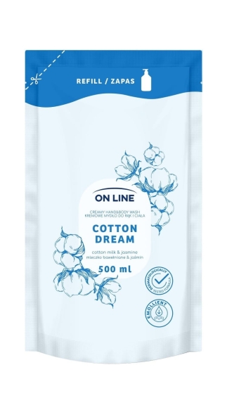 ON LINE Kremowe mydło do rąk i ciała Mleczko bawełniane & Jaśmin - zapas 500 ml