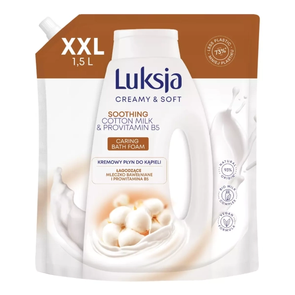 LUKSJA Creamy &amp; Soft Kremowy Płyn do kąpieli Soothing - Cotton Milk &amp; Provitamin B5 1500 ml