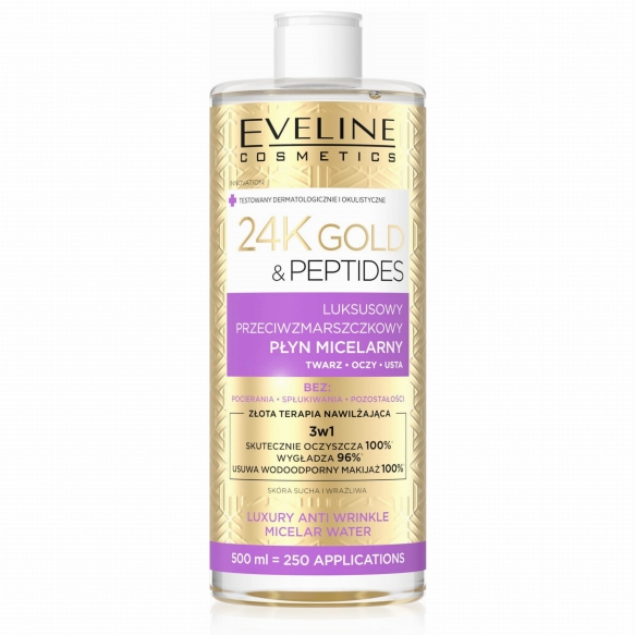 Płyn micelarny z 24K złotem i peptydami EVELINE 24K GOLD&amp;PEPTIDES, 500ml