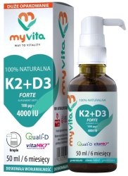 Naturalna Witamina K2 MK7 100mcg + D3 4000iu Krople, Myvita, 50ml