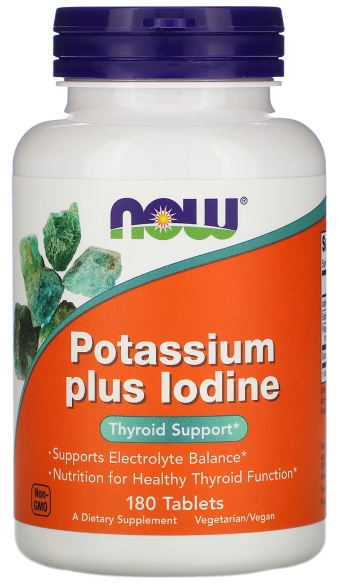 Potassium plus Iodine, Potas + Jod, NOW Foods, 180 tabletek