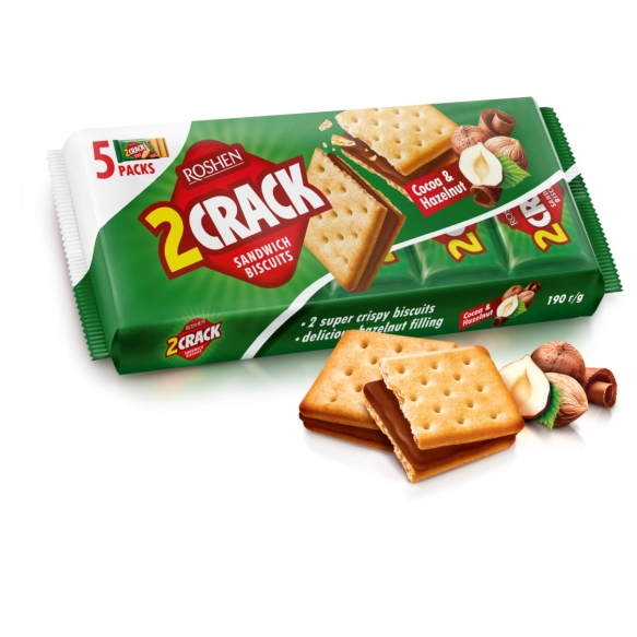 Roshen 2 CRACK Crackers Biscuits with a cocoa and nut filling, 190g