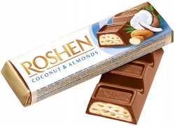 Батончик Roshen молочно-шоколадный с миндалем и кокосовой начинкой, 38г