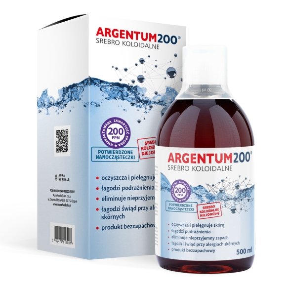 Srebro Koloidalne (200 ppm) Tonik, Argentum200, Aura Herbals, 500ml