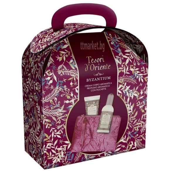TESORI D`ORIENTE Zestaw prezentowy Byzantium (woda toaletowa 100 ml + krem do ciała 75 ml + kosmetyczka aksamitna)