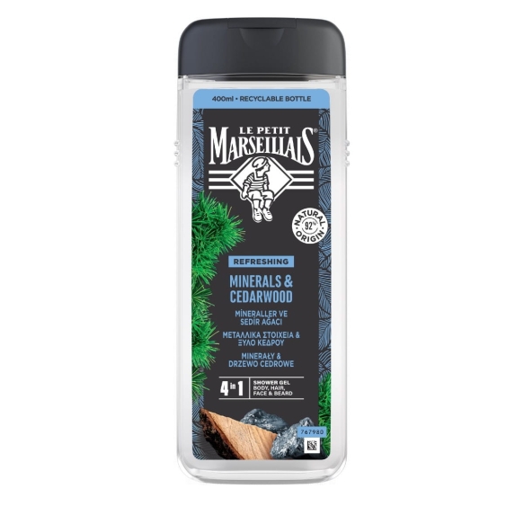 LE PETIT MARSELLAIS Żel pod prysznic 4w1 dla mężczyzn - Minerały i Drzewo Cedrowe 400 ml