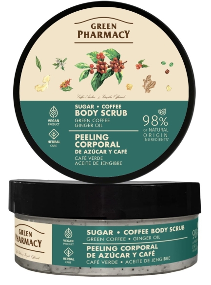 GREEN PHARMACY Peeling cukrowo-kawowy do ciała Zielona kawa i Olejek imbirowy 200 ml