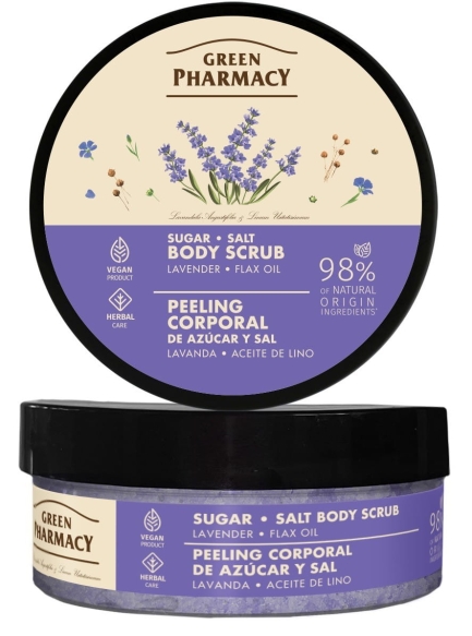 GREEN PHARMACY Peeling cukrowo-solny do ciała Lawenda + Olej lniany 200 ml