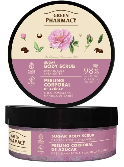 GREEN PHARMACY Peeling cukrowy do ciała Róża damasceńska i Masło shea 200 ml