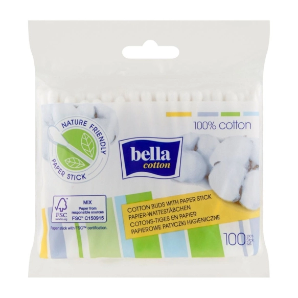 BELLA Cotton Patyczki higieniczne papierowe w woreczku foliowym - 100 sztuk