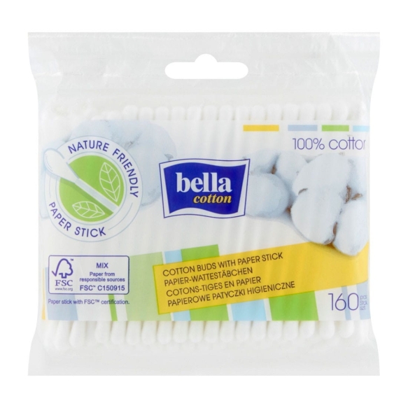 BELLA Cotton Patyczki higieniczne papierowe w woreczku foliowym - 160 sztuk