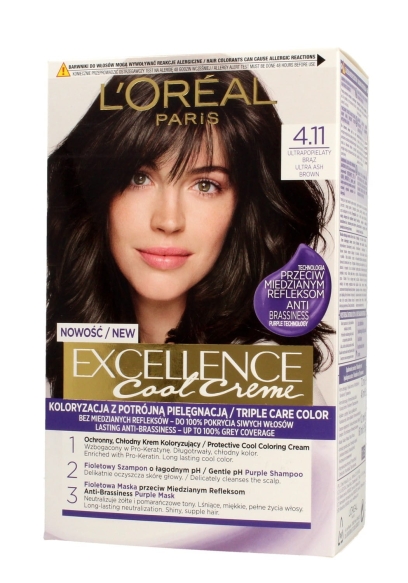 Loreal Excellence Cool Creme Krem koloryzujący 4.11 Ultra Popielaty Brąz 1op.