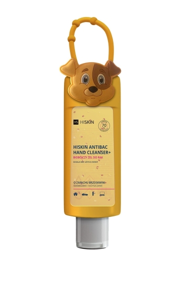 HISKIN Antibac Hand Cleanser+ Biobójczy Żel do rąk o zapachu brzoskwini - piesek (butelka 75ml+etui)