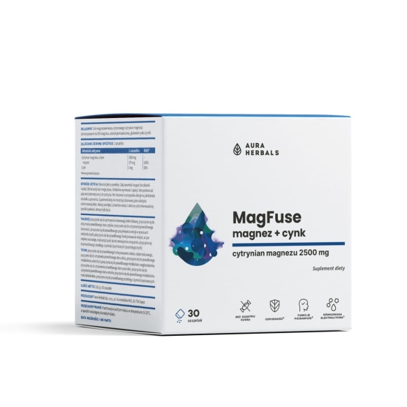 AURA HERBALS MagFuse: magnez + cynk Suplement diety Saszetki 30 szt.