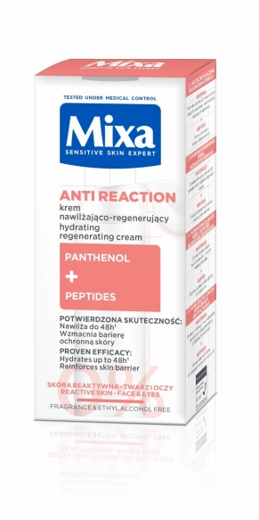 MIXA Anti Reaction Krem nawilżająco regenerujący na twarz i pod oczy dla skóry reaktywnej 50 ml