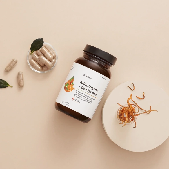 Adaptogeny, ekstrakty roślinne + Cordyceps Suplement diety, AURA HERBALS, 60 kapsułek