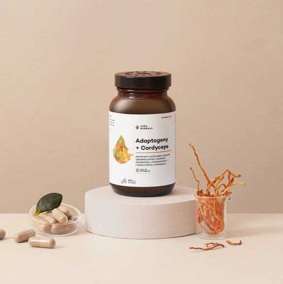 Adaptogeny, ekstrakty roślinne + Cordyceps Suplement diety, AURA HERBALS, 60 kapsułek