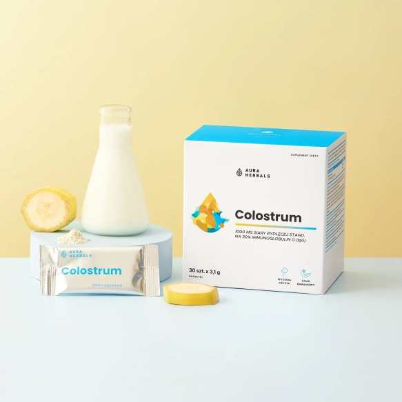 Colostrum 1000 mg Bananowe Suplement diety, AURA HERBALS, 30 saszetek