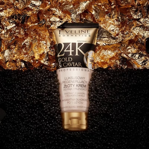 Luksusowy regenerujący złoty krem do rąk i paznokci, EVELINE 24k Gold&amp;Caviar, 100 ml