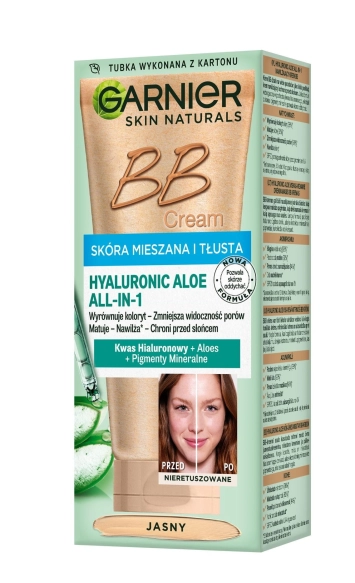 GARNIER Skin Naturals Krem tonujący BB Hyaluronic Aloe All-in-One - jasny - cera tłusta i mieszana 50 ml