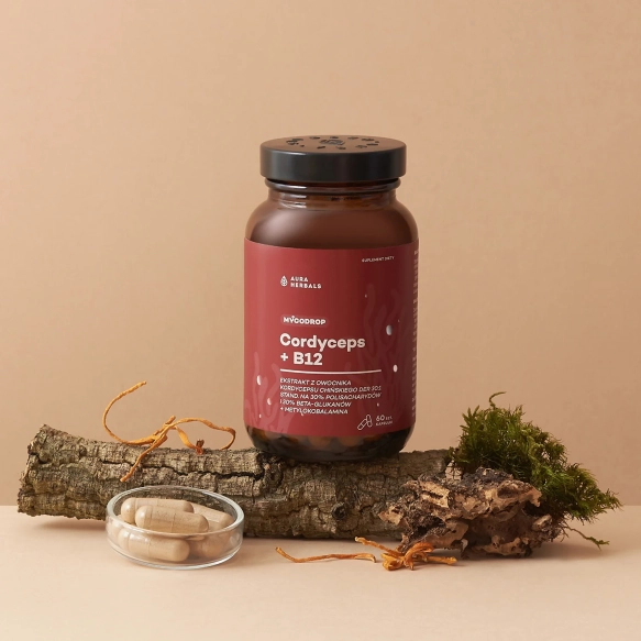 Mycodrop, Cordyceps 30:1 + B12, 30% beta-glukan, Aura Herbals, 60 kapsułek