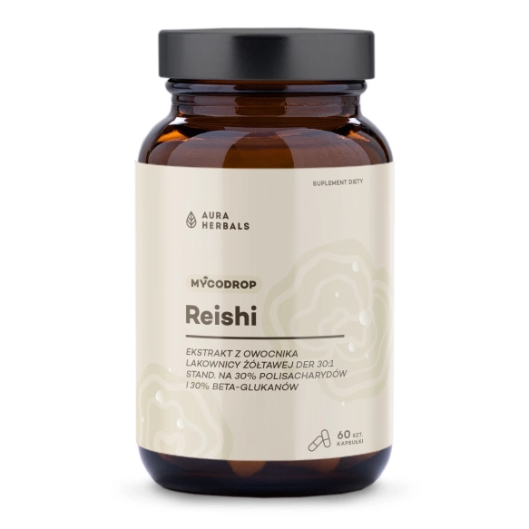 Mycodrop, Reishi 30:1, 30% beta-glukan, Aura Herbals, 60 kapsułek (