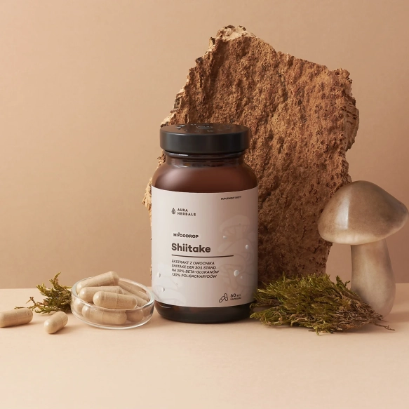 Mycodrop, Shiitake 30:1, 30% beta-glukan, Aura Herbals, 60 kapsułek