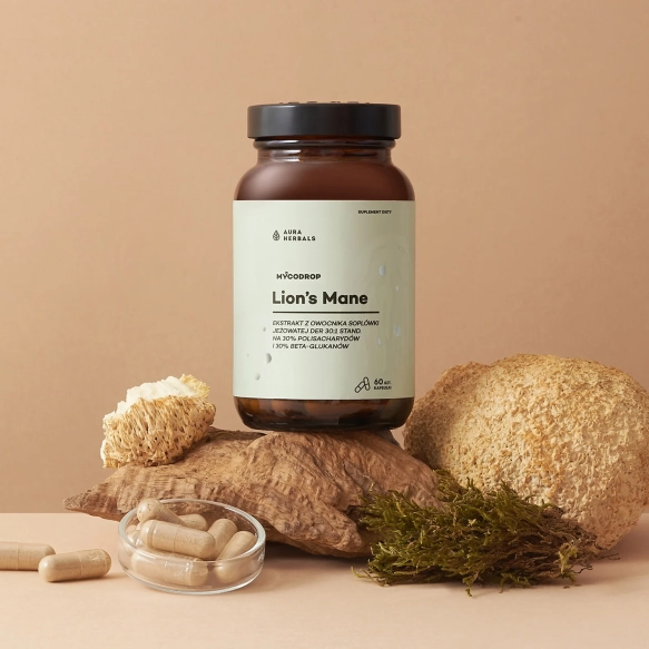 Mycodrop, Lion’s Mane 30:1, 30% beta-glukan, Aura Herbals, 60 kapsułek