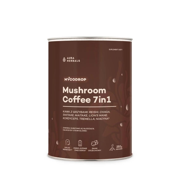 Mycodrop, kawa z grzybami, mushroom coffee 7 in 1, proszek, Aura Herbals, 250 g