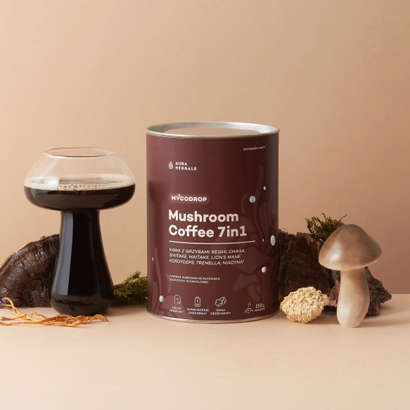 Mycodrop, kawa z grzybami, mushroom coffee 7 in 1, proszek, Aura Herbals, 250 g