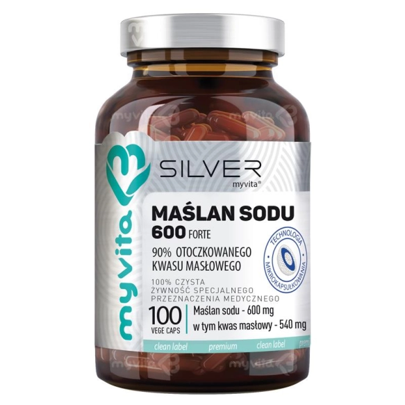 Maślan sodu 600 mg SILVER PURE 100%, Myvita, 100 kapsułek
