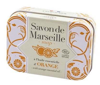 Orange-scented Marseille soap, Alepia, Metall box