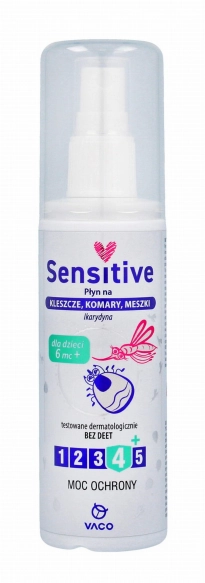 VACO Sensitive Płyn na kleszcze,komary,meszki - Ikarydyna 10% (od 6-go miesiąca życia) 80ml