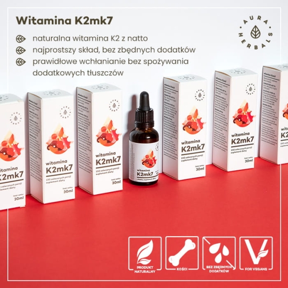 Witamina K2mk7 90mg Krople, Aura Herbals, 30ml - KRÓTKA DATA