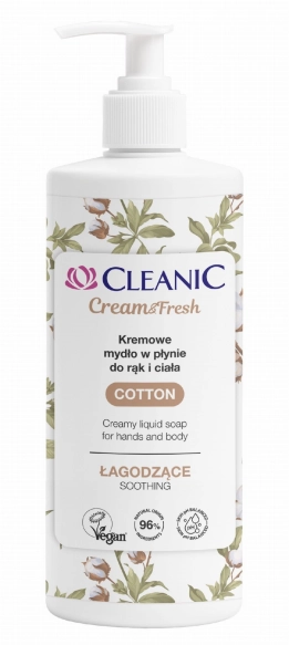 CLEANIC Cream & Fresh Łagodzące mydło kremowe w płynie do rąk i ciała Bawełna 500 ml