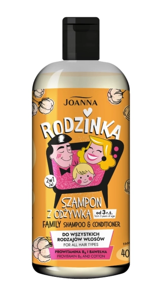 JOANNA Rodzinka Szampon z odżywką dla całej rodziny 2w1 Prowitamina B5 i Bawełna 400 ml