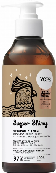 YOPE Daily Heroes Szampon z lnem Super Shiny do włosów szorstkich,puszących się i wrażliwej skóry głowy 300 ml